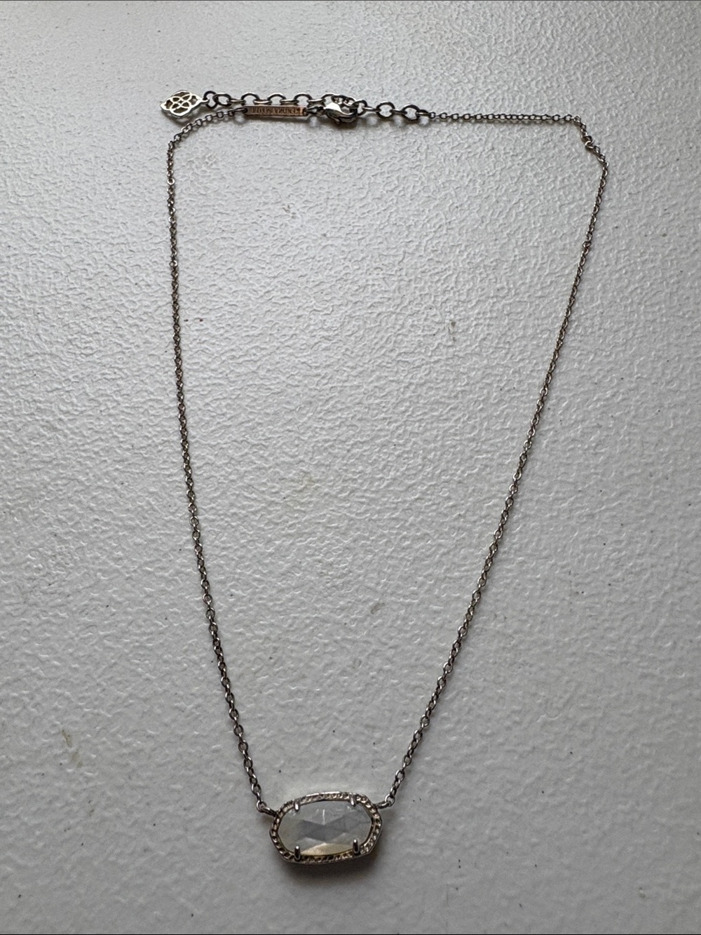 Kendra Scott Silver Necklace with Clear Faceted Pendant